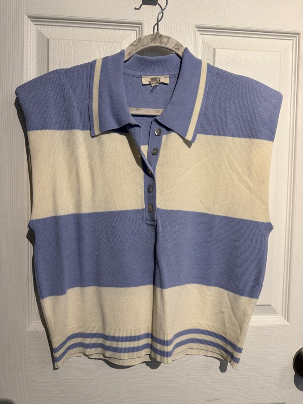 entro Blue and Cream Striped Sleeveless Polo Top